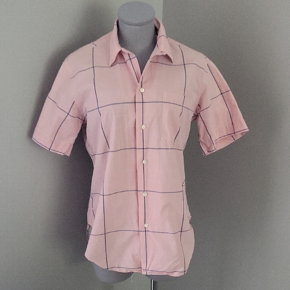 Vintage 80s Ralph Lauren Blue Label Pink Windowpane Shirt - Made in Hong Kong -